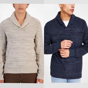 Sun+Stone Lot of 2 Mens Shawl Collar Sweater Chunky Knit Pullover Tan Blue  XL
